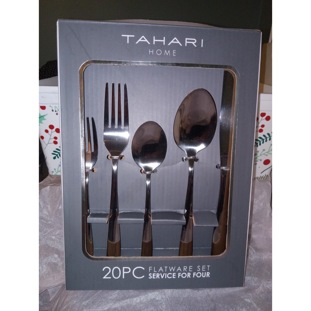 Tahari Home Flatware 20pc Set Stainless Steel New In Box Service For Four